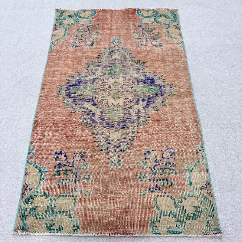 3.8x6.3 ft Halı, Accent Türk Halısı, Kırmızı Oushak Çiçekli Halı - 1