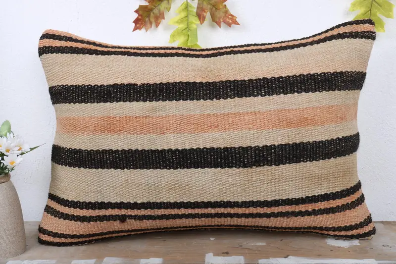 Ottoman Pillow Cover, 16x24 Beige Pillow Case, Boho Pillow, Cushion Cover, Cotton Cushion Cover, Ethnical Kilim Rug Pillow, Vintage Kilim Pillow - 2