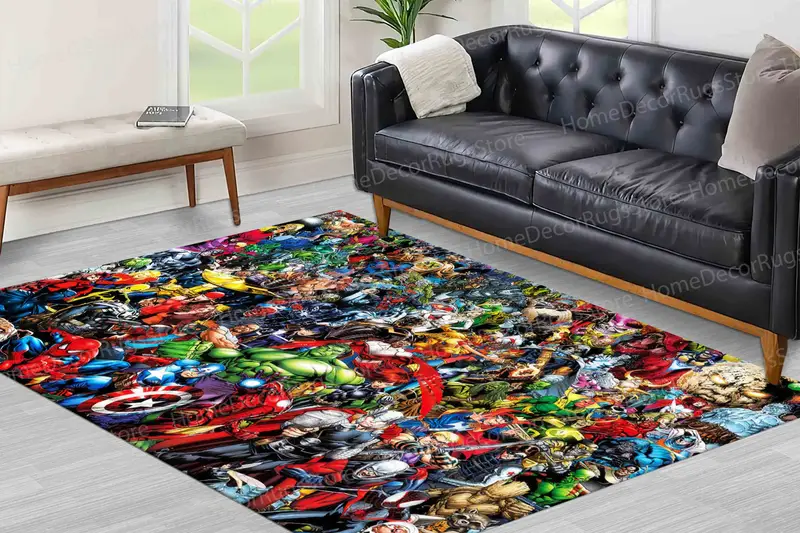マーベル スーパーヒーロー プリント ラグ: ゲームと男の子の部屋用のカラフルな生地