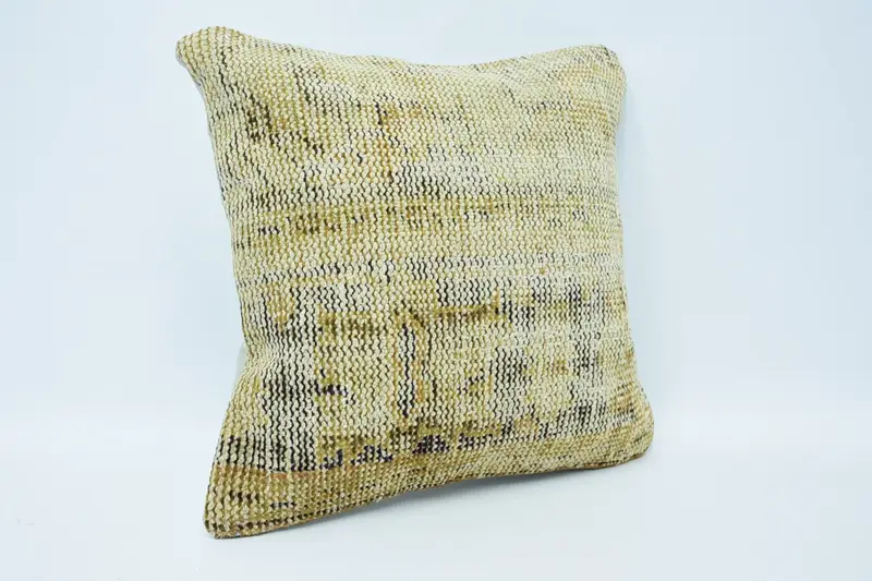 18x18 Beige Cushion, Vintage Kilim Throw Pillow, Handmade Kilim Cushion, Bed Cushion, Interior Designer Pillow, Cushion Case - 3