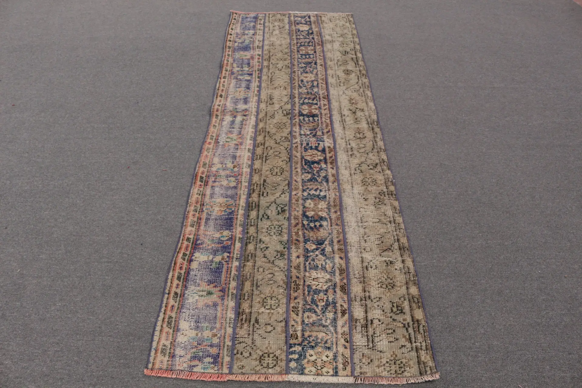 Vintage 2.9x8.7 ft Rug, Turkish Rug, Blue Ombré Rug Wool - 1