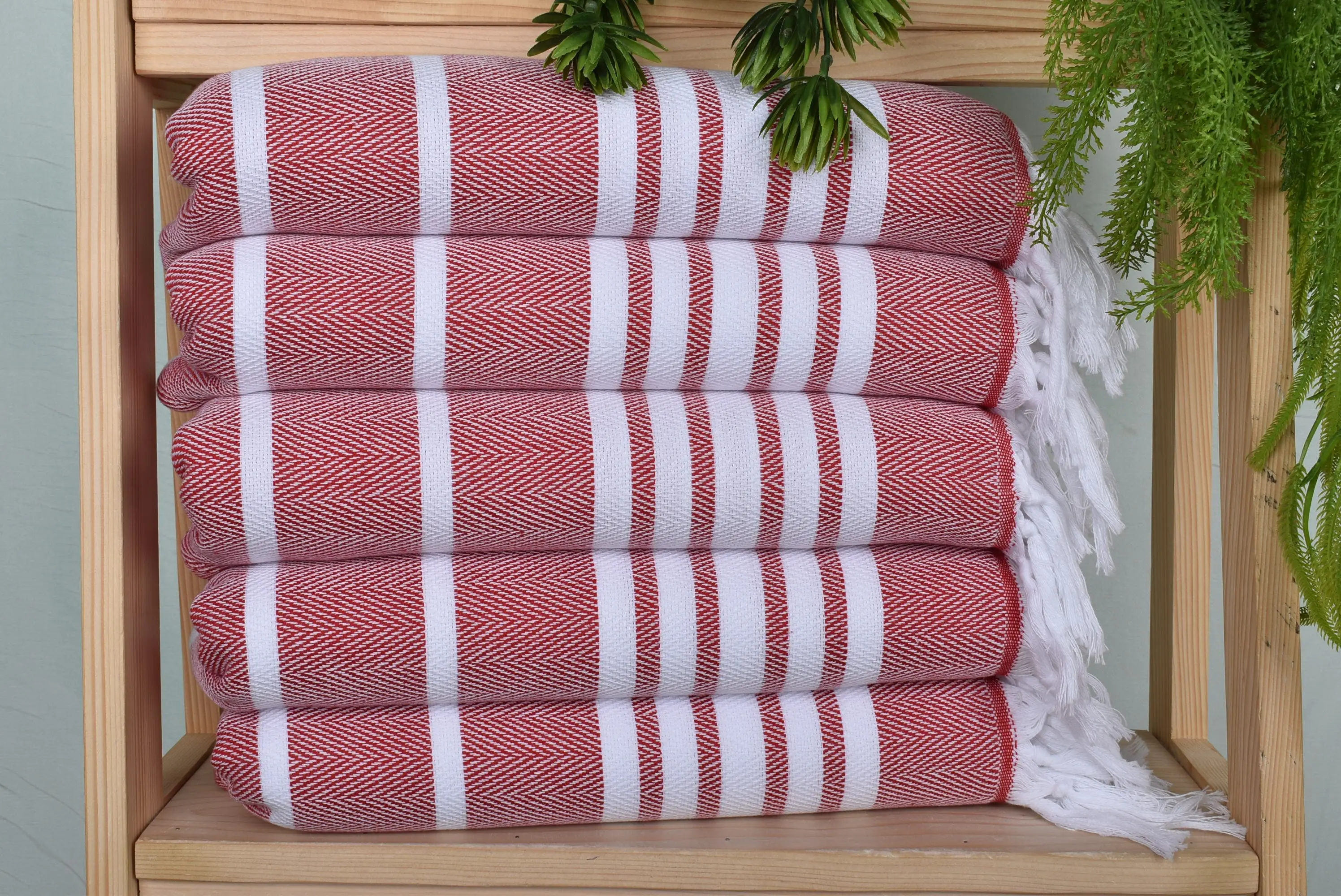 Personalized Red Cotton Tea Towel, Zig Zag Dish Towel, 20x40 Inches - 1