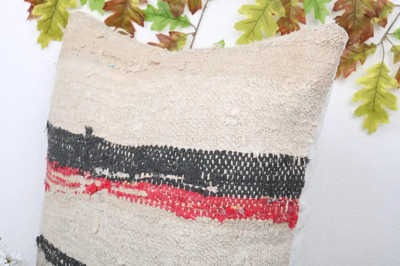 Ethnical Kilim Rug Pillow, 24x24 Beige Pillow Sham, Kilim Cushion Sham, Pillow Case, Antique Pillows, Nomadic Pillow Case - 5