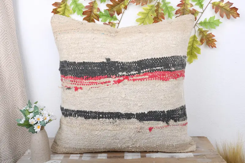 Ethnical Kilim Rug Pillow, 24x24 Beige Pillow Sham, Kilim Cushion Sham, Pillow Case, Antique Pillows, Nomadic Pillow Case - 2