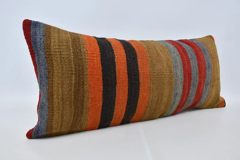 Cushion Case, Kilim Cushion Sham, Handmade Cushion Cover, 16x36 Orange Cushion, Boho Pillow Sham Cover, Kilim Pillow Cover, Anatolian Cushion - 3