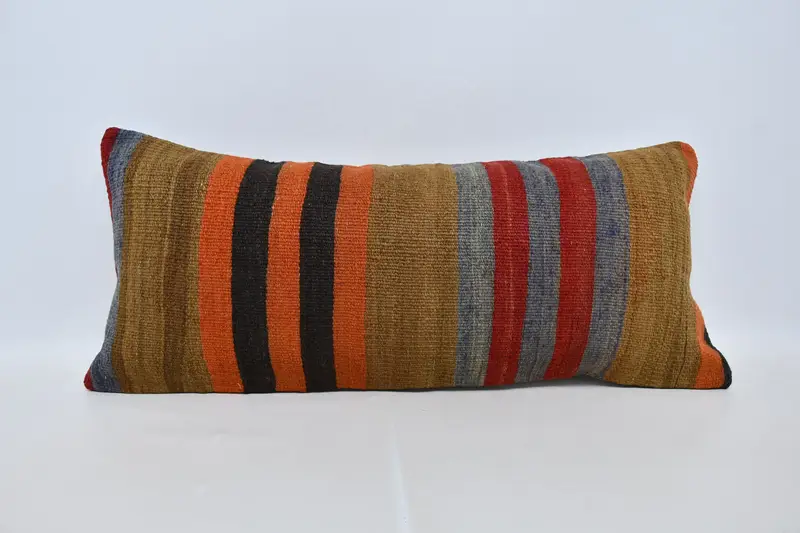 Cushion Case, Kilim Cushion Sham, Handmade Cushion Cover, 16x36 Orange Cushion, Boho Pillow Sham Cover, Kilim Pillow Cover, Anatolian Cushion - 1