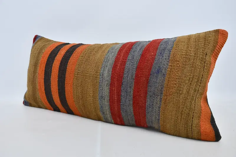 Cushion Case, Kilim Cushion Sham, Handmade Cushion Cover, 16x36 Orange Cushion, Boho Pillow Sham Cover, Kilim Pillow Cover, Anatolian Cushion - 4