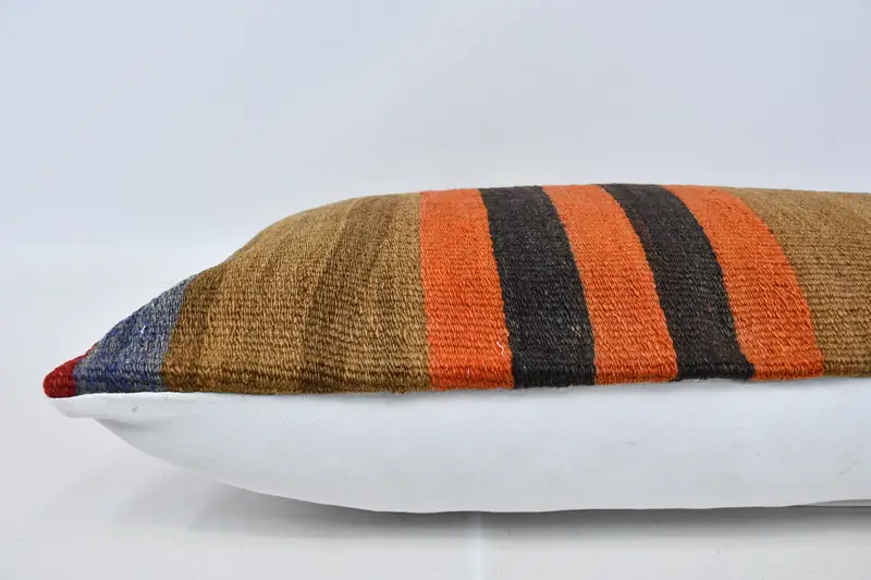 Cushion Case, Kilim Cushion Sham, Handmade Cushion Cover, 16x36 Orange Cushion, Boho Pillow Sham Cover, Kilim Pillow Cover, Anatolian Cushion - 5