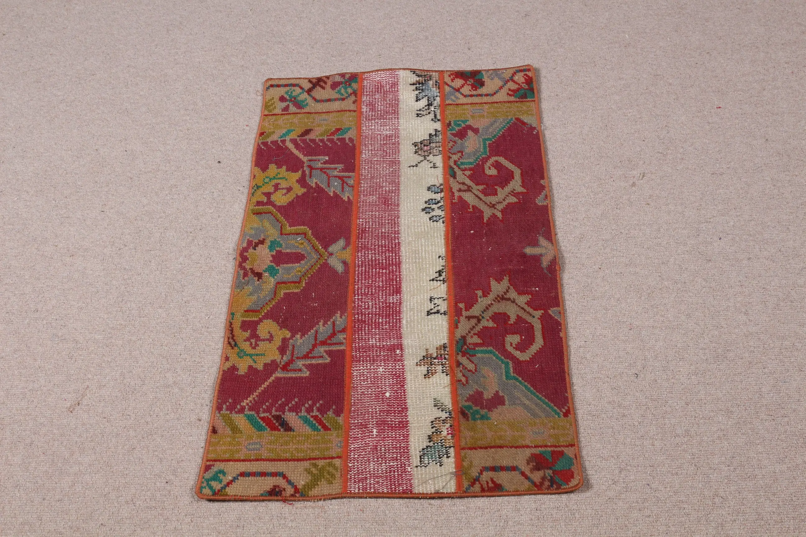 Vintage kleiner Teppich 1,8x3,2 ft (55x99 cm), türkischer roter Wollteppich - 1