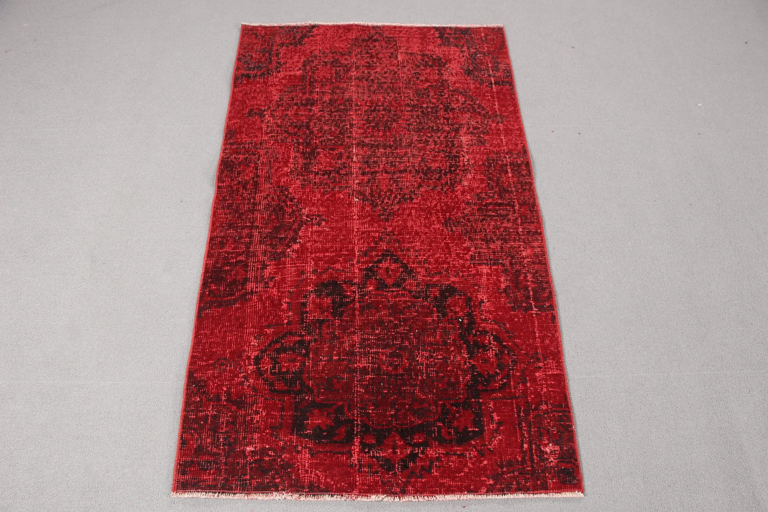 Vintage Turkish Small Rug 2.5x4.3 ft, Red Black Ombré Rug - 1