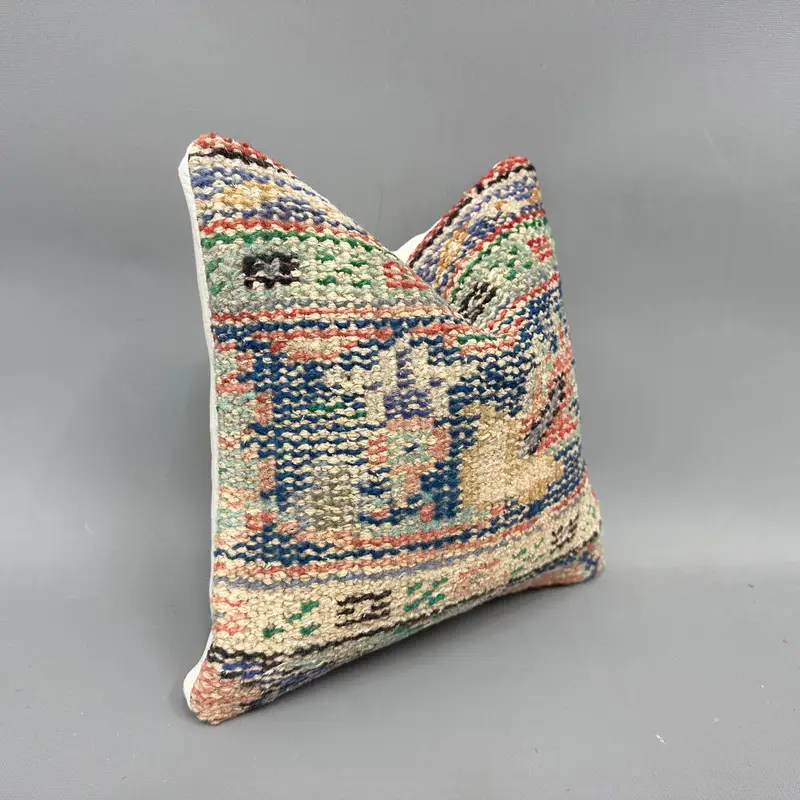Pillow for Couch, Pillow, Boho Pillow, Kilim Pillow Cover, Customized Cushion Case, 12x12 Blue Pillow Sham, Car Cushion Case - 2