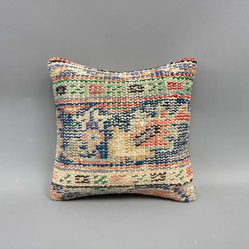 Pillow for Couch, Pillow, Boho Pillow, Kilim Pillow Cover, Customized Cushion Case, 12x12 Blue Pillow Sham, Car Cushion Case - 4