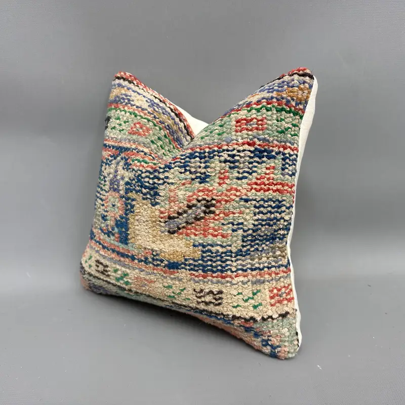 Pillow for Couch, Pillow, Boho Pillow, Kilim Pillow Cover, Customized Cushion Case, 12x12 Blue Pillow Sham, Car Cushion Case - 3