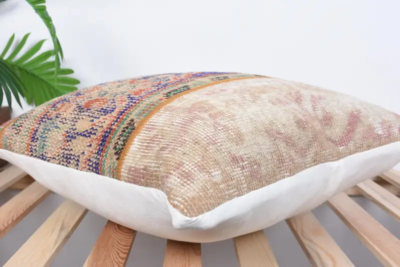 Outdoor Bolster Cushion Case, Shabby Chic Pillow Cover, 20x20 Beige Pillow, Gift Pillow, Pillow Sham, Turkish Kilim Pillow, Interior Designer Pillow - 6
