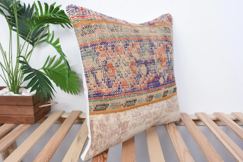 Outdoor Bolster Cushion Case, Shabby Chic Pillow Cover, 20x20 Beige Pillow, Gift Pillow, Pillow Sham, Turkish Kilim Pillow, Interior Designer Pillow - 4