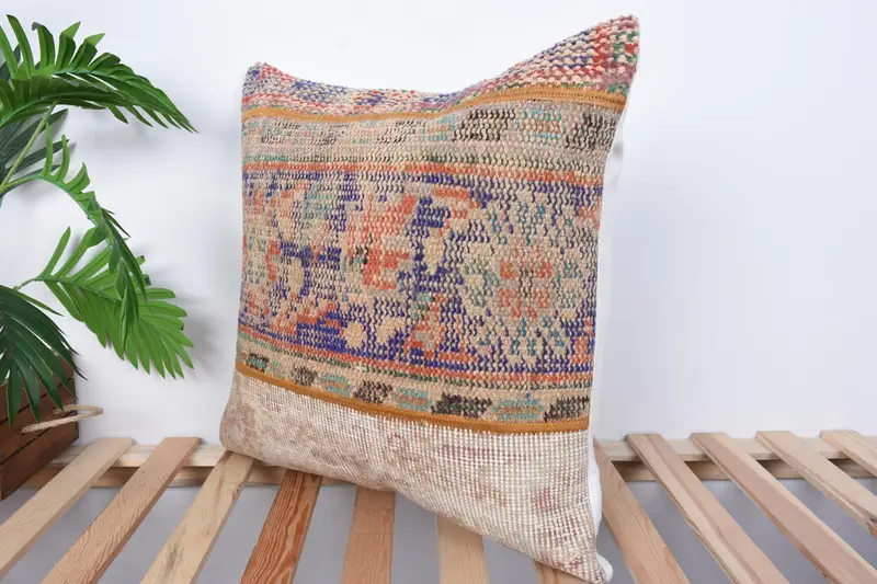 Outdoor Bolster Cushion Case, Shabby Chic Pillow Cover, 20x20 Beige Pillow, Gift Pillow, Pillow Sham, Turkish Kilim Pillow, Interior Designer Pillow - 5