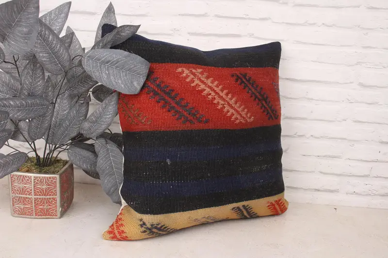 Handmade Kilim Cushion, Kilim Pillow Cover, Ottoman Pillow Case, Handmade Cushion, Pillow for Couch, 20x20 Brown Pillow Cover, Cushion Case - 3