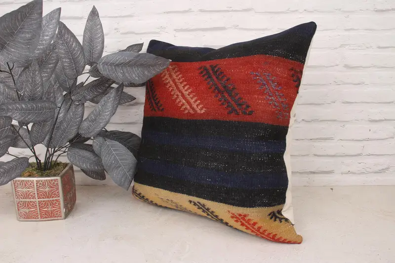 Handmade Kilim Cushion, Kilim Pillow Cover, Ottoman Pillow Case, Handmade Cushion, Pillow for Couch, 20x20 Brown Pillow Cover, Cushion Case - 4