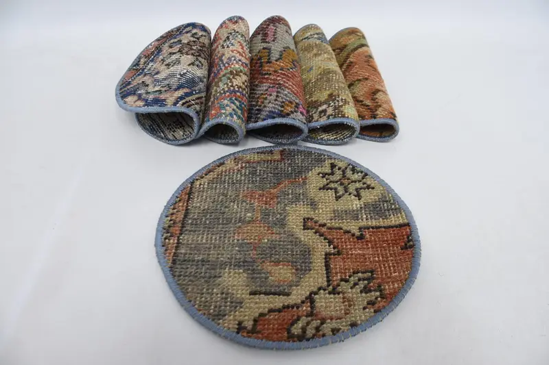 Böhmische blaue und orange Kreis-Tischsets, Art-Deco-Tischsets aus Baumwolle und Wolle