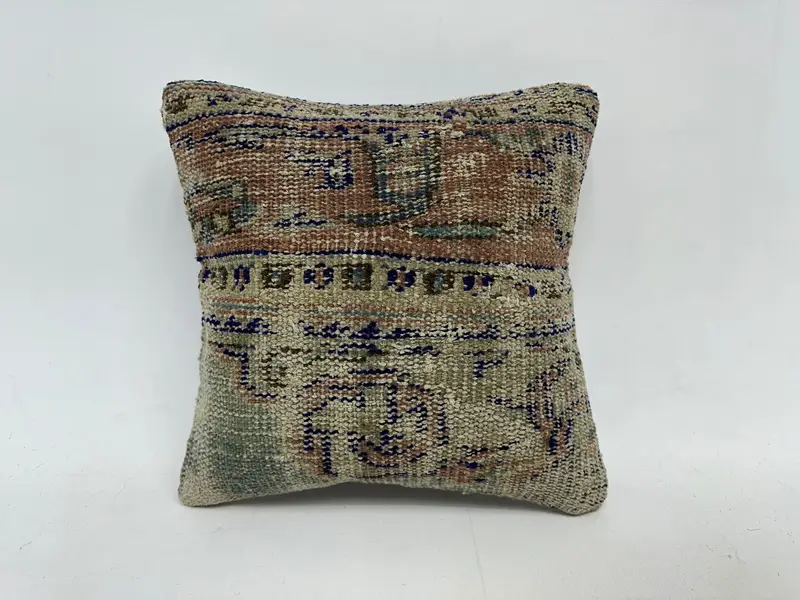 14x14 Beige Cushion Case, Handmade Kilim Cushion, Kilim Pillow, Handmade Throw Pillow Case, Antique Pillows, Pillow, Armchair Cushion - 1