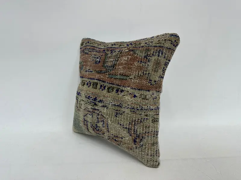 14x14 Beige Cushion Case, Handmade Kilim Cushion, Kilim Pillow, Handmade Throw Pillow Case, Antique Pillows, Pillow, Armchair Cushion - 4