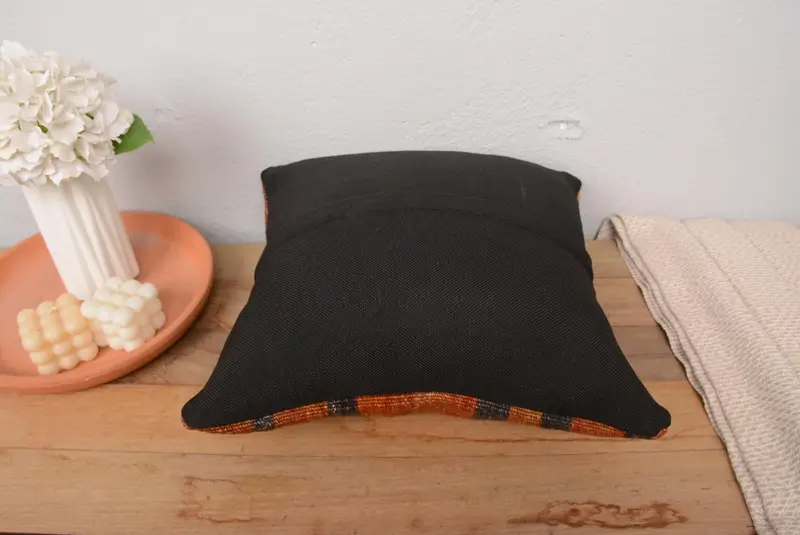 Interior Designer Pillow, Boho Pillow Sham Cover, Toss Pillow, Traditional Pillow Case, Pillow, Kilim Pillow, 16x16 Orange Pillow Cover - 6