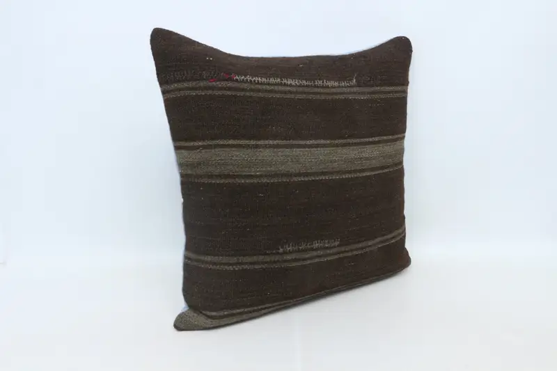 Turkish Kilim Pillow, Aztec Cushion Case, Kilim Pillow Cover, Vintage Kilim Throw Pillow, Pet Pillow Cover, 28x28 Brown Cushion, Cushion Cover - 3
