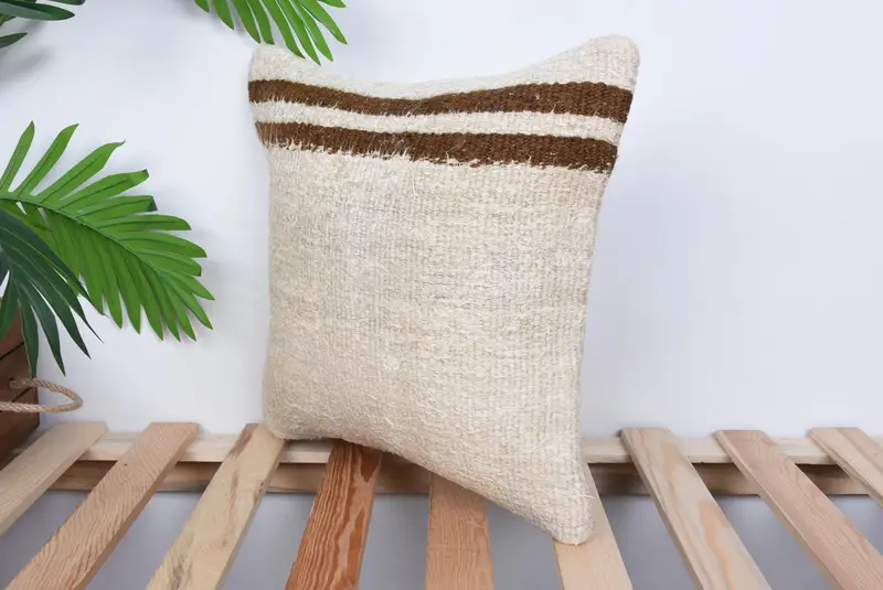 Cushion, Ethnical Kilim Rug Pillow, Outdoor Bolster Pillow Sham, 14x14 Beige Pillow Sham, Ikat Pillow Cover, Kilim Cushion Sham, Gift Pillow - 5