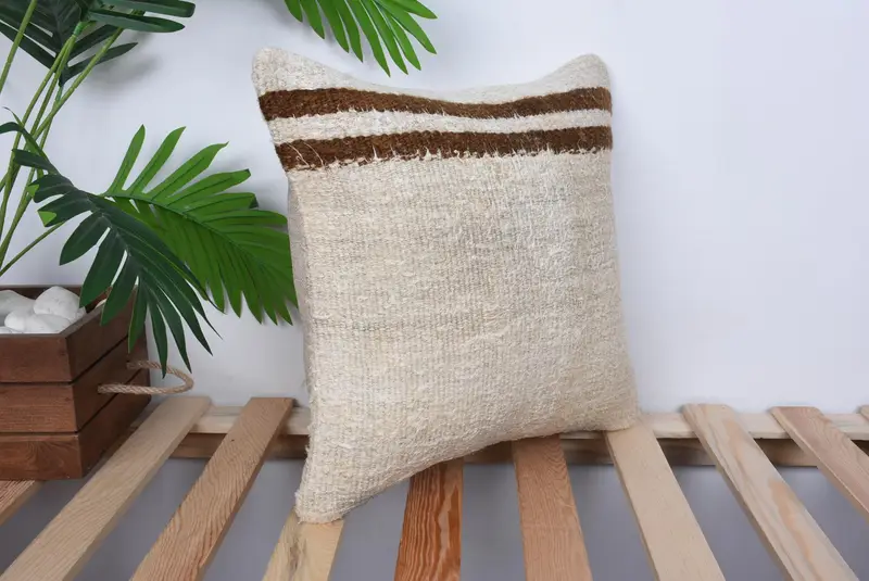 Cushion, Ethnical Kilim Rug Pillow, Outdoor Bolster Pillow Sham, 14x14 Beige Pillow Sham, Ikat Pillow Cover, Kilim Cushion Sham, Gift Pillow - 4
