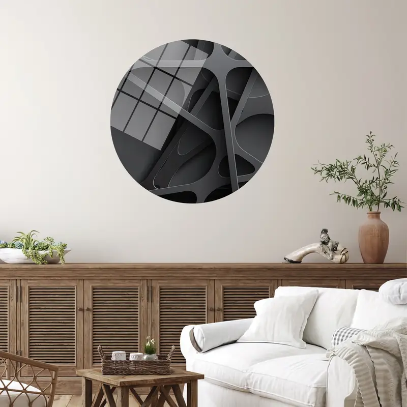 Moderne abstrakte 3D-gedruckte Leinwandkunst mit schwarzem Metallic-Effekt