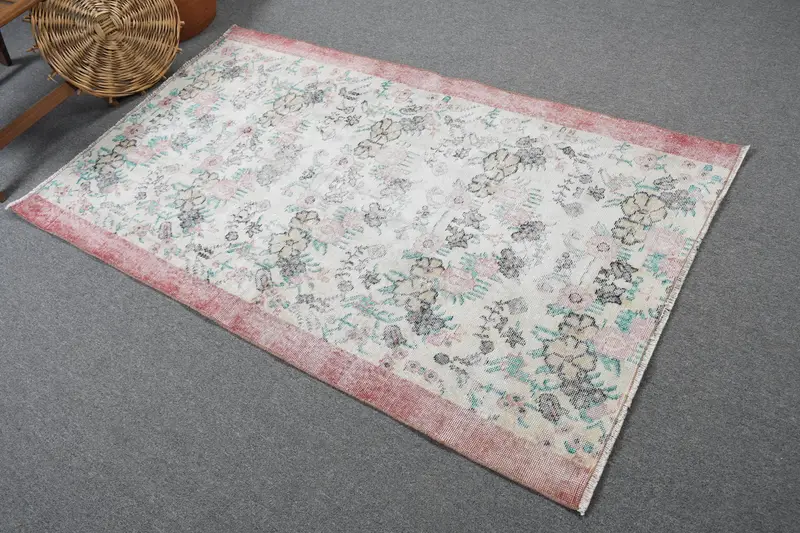 Türk Vintage Halısı, 3.5x5.9 ft Accent Halı, Kırmızı Oushak Çiçekli Halı - 1