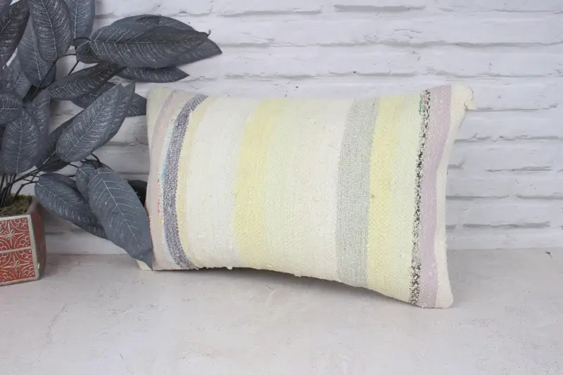 Turkish Kilim Pillow, 12x20 White Pillow, Antique Pillows, Vintage Pillow, Authentic Pillow, Pillow Cover, Turkish Bench Pillow Sham - 4