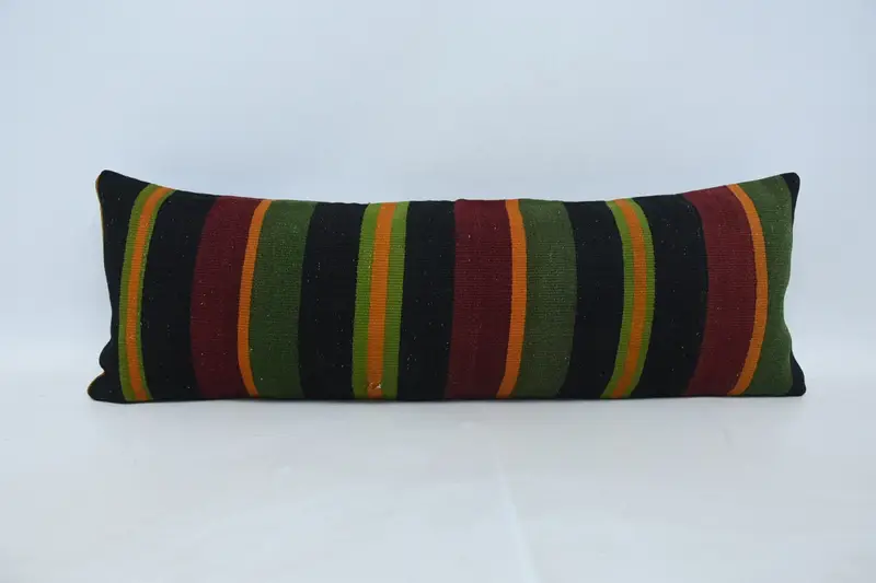 Vintage Kilim Throw Pillow, 12x36 Red Pillow Cover, Turkish Kilim Pillow, Pillow Case, Boho Pillow Sham Cover, Bolster Pillow Sham - 1