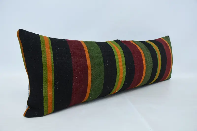 Vintage Kilim Throw Pillow, 12x36 Red Pillow Cover, Turkish Kilim Pillow, Pillow Case, Boho Pillow Sham Cover, Bolster Pillow Sham - 3