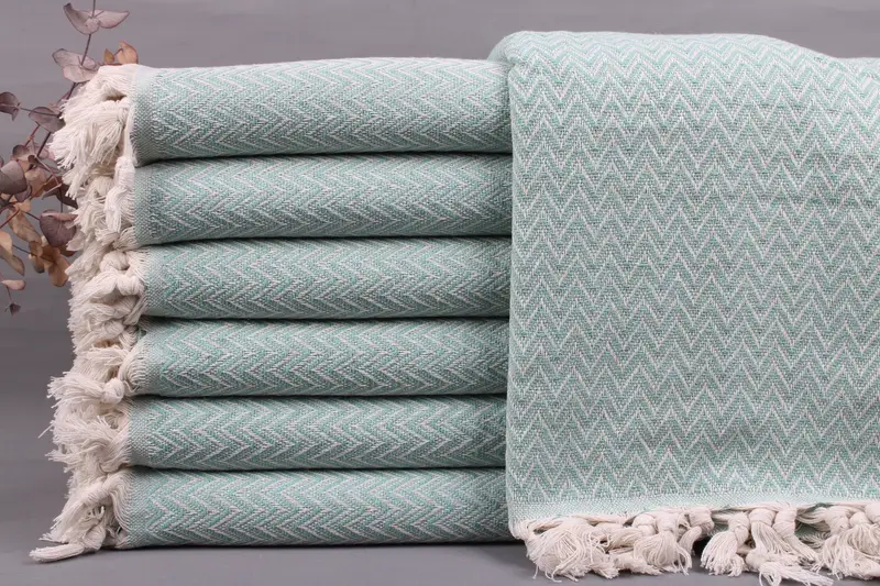 Turkish Blanket Beige Chevron, 63x75 Inches, Organic Cotton