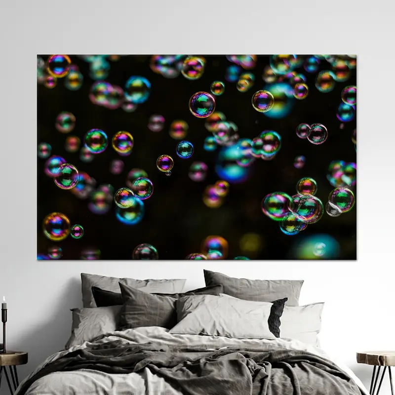 Zarif Siyah ve Renkli Kabarcıksız Baskılı Kanvas Tablo