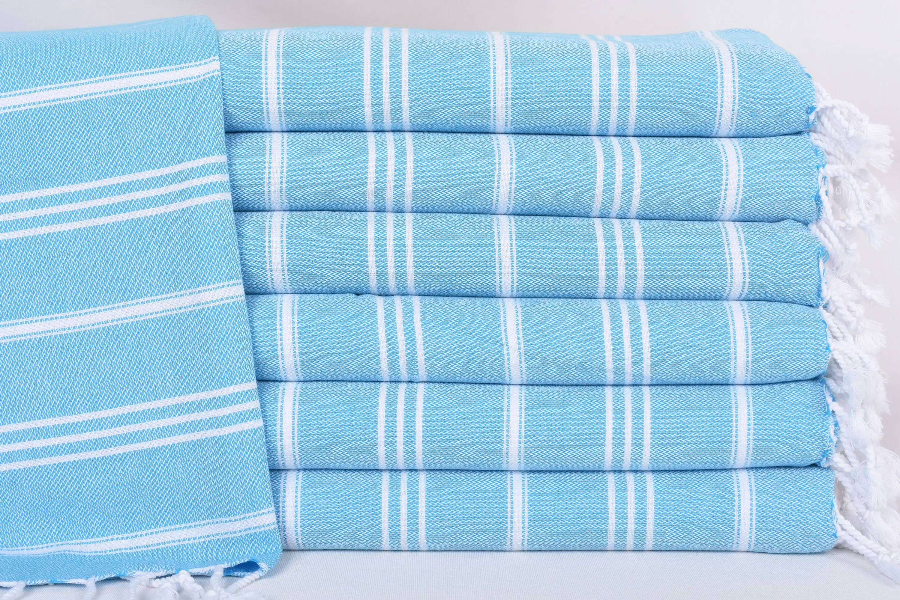 Monogrammed Turkish Tea Towel, Organic Cotton, Turquoise Stripes, 40x24 Inches - 1