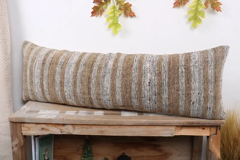 Boho Pillow, Cushion Case, 12x36 Beige Cushion Case, Handwoven Pillow Cover Pillow, Boho Pillow Sham Cover, Kilim Pillow Cover - 4