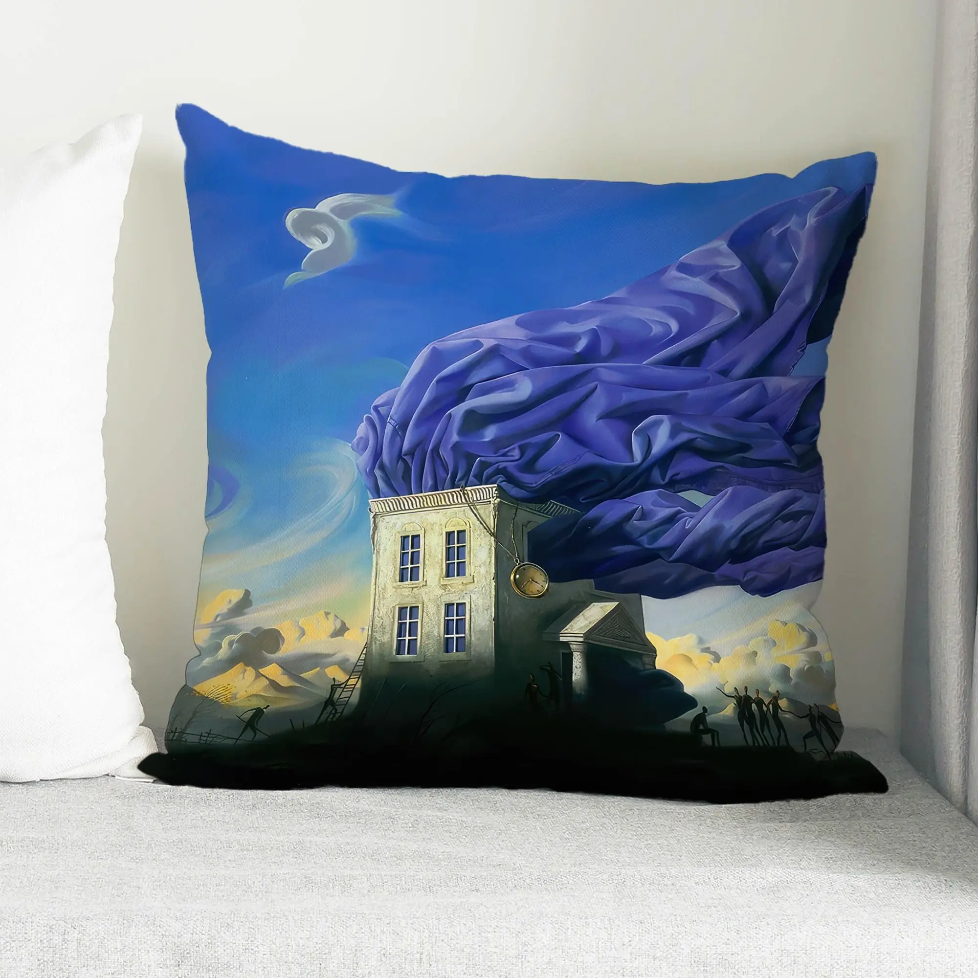 Blue Abstract Printed Pillow: Surreal Design, Trendy Comfort - 1