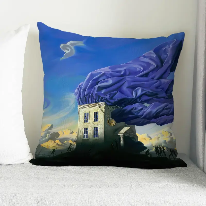 Blaues, abstrakt bedrucktes Kissen: Surreales Design, trendiger Komfort