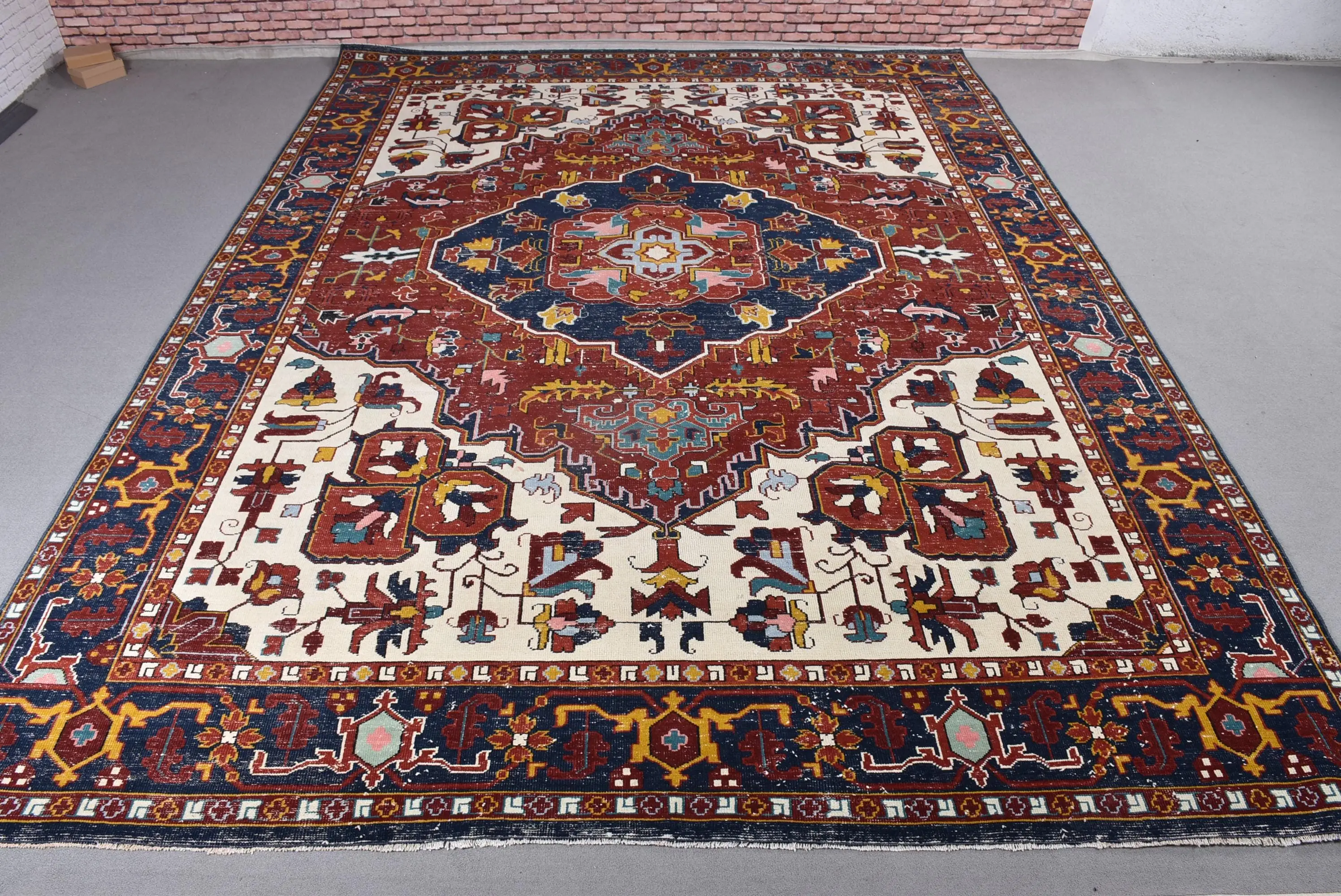 9.8x13.1 ft Oversize Vintage Turkish Rug, Red Check Wool Rug - 1