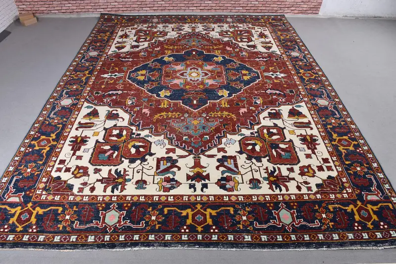 Rot-blau karierter Teppich, 9,8 x 13,1 Fuß, schickes Dekor