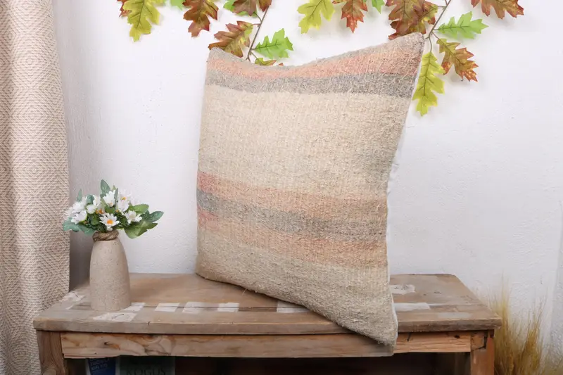 Boho Pillow Sham Cover, 20x20 Beige Pillow Case, Neutral Pillow Cover, Pillow for Couch, Cushion Cover, Traditional Pillow, Kilim Cushion Sham - 4