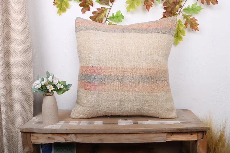 Boho Pillow Sham Cover, 20x20 Beige Pillow Case, Neutral Pillow Cover, Pillow for Couch, Cushion Cover, Traditional Pillow, Kilim Cushion Sham - 1