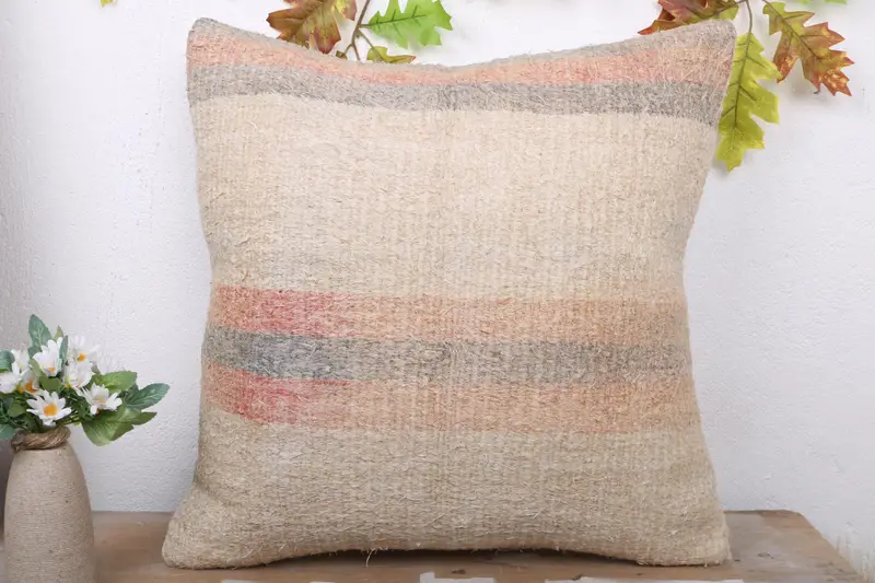 Boho Pillow Sham Cover, 20x20 Beige Pillow Case, Neutral Pillow Cover, Pillow for Couch, Cushion Cover, Traditional Pillow, Kilim Cushion Sham - 2