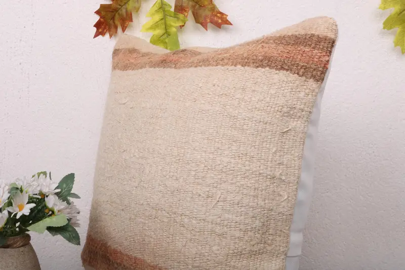 Handmade Kilim Cushion, Throw Kilim Pillow, Ethnical Kilim Rug Pillow, Cushion Cover, 16x16 Beige Pillow Cover, Anatolian Cushion Cover - 5