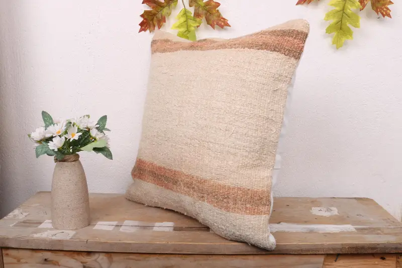 Handmade Kilim Cushion, Throw Kilim Pillow, Ethnical Kilim Rug Pillow, Cushion Cover, 16x16 Beige Pillow Cover, Anatolian Cushion Cover - 4