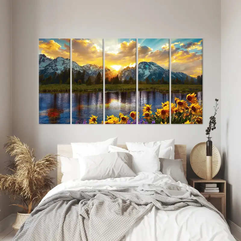 Sunset Canvas Art, Mountain Landscape, Flower Art Decor, Sunflower Art, Yellow Wall Hanging , Home Art Decor, Landscape Art, Modern Art - 4