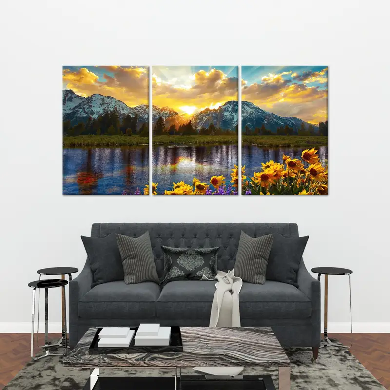 Sunset Canvas Art, Mountain Landscape, Flower Art Decor, Sunflower Art, Yellow Wall Hanging , Home Art Decor, Landscape Art, Modern Art - 2