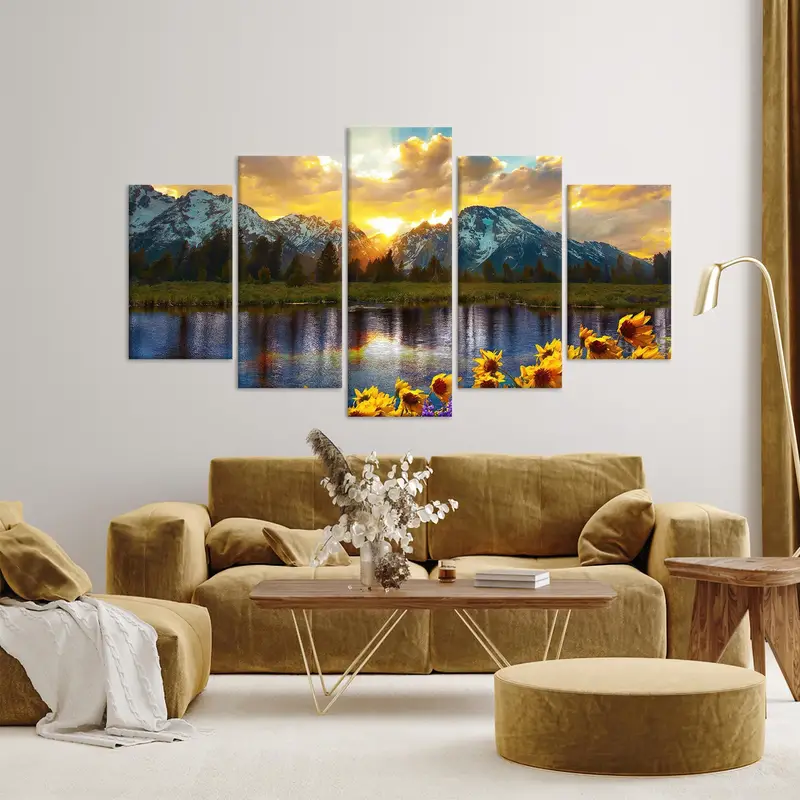 Sunset Canvas Art, Mountain Landscape, Flower Art Decor, Sunflower Art, Yellow Wall Hanging , Home Art Decor, Landscape Art, Modern Art - 5